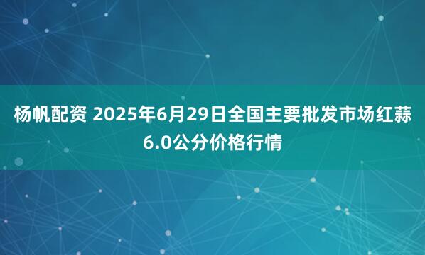 杨帆配资 2025年6月29日全国主要批发市场红蒜6.0公分价格行情
